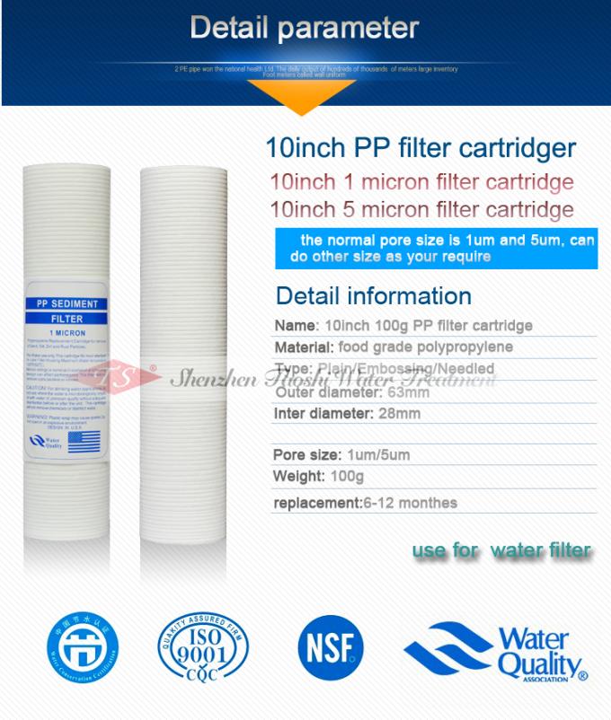 Food Grade PP Melt Blown Water Cooler Filter Cartridges 10'' 1/5 Micron Filter Rate