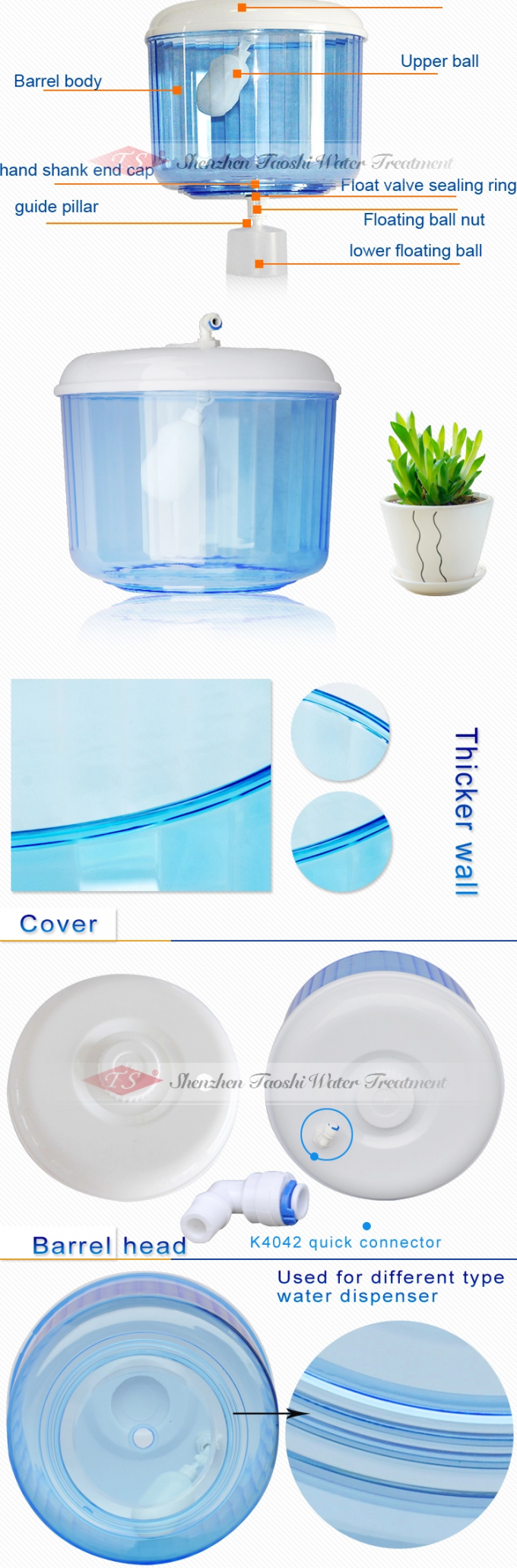 8L Capacity Mineral Water Pot Dispenser 4mm Thickness For Pre Filter Purifier